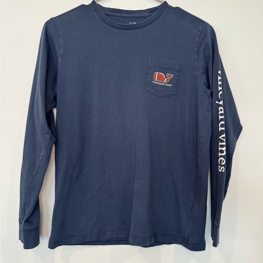 Vineyard Vines blue longsleeve football tee sz M 12-14
